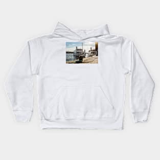 An old steamboat  in the Swedish archipelago arrives at the pier in Stockholm Kids Hoodie